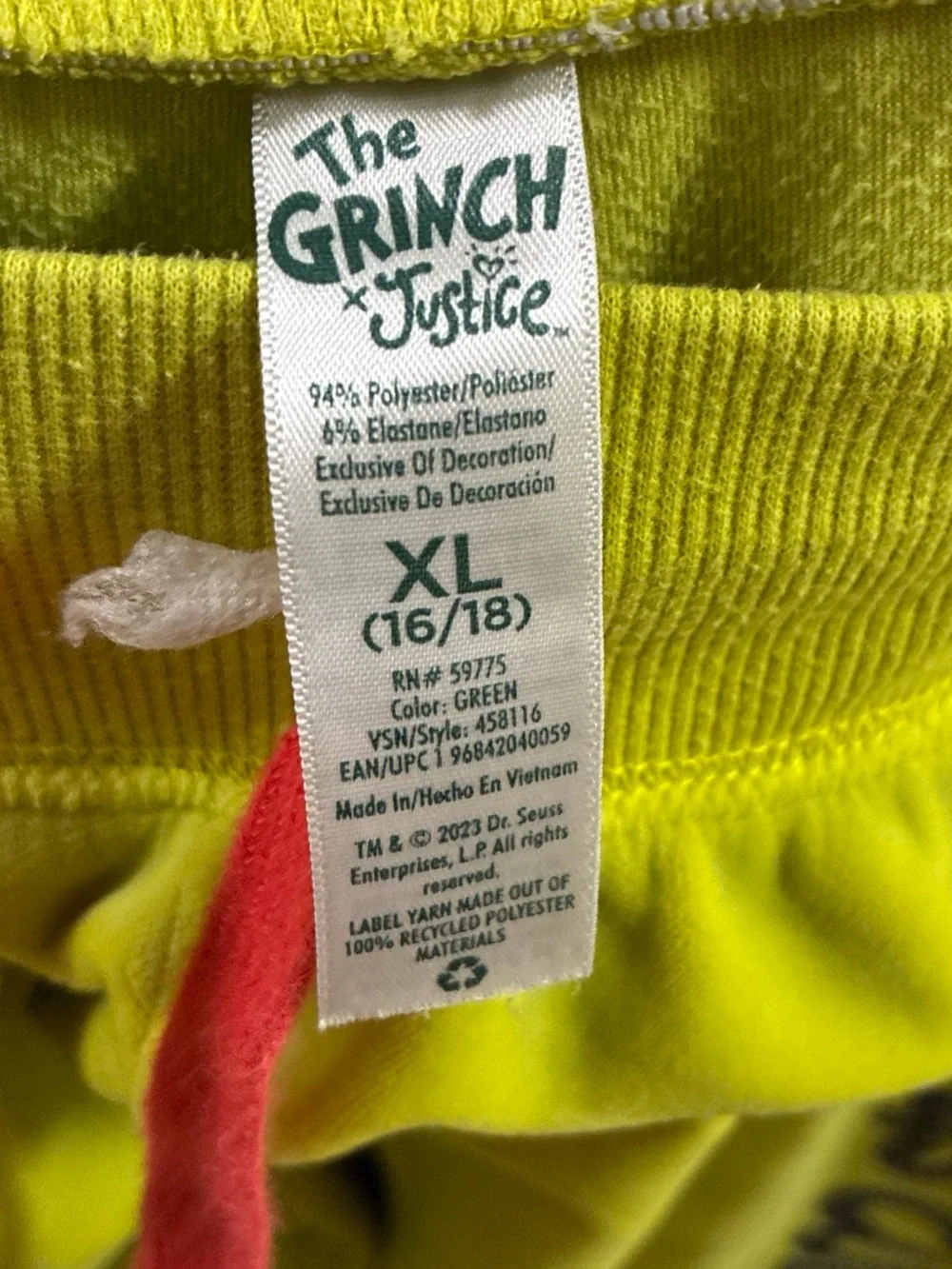 Justice Lime Green Sweatpants with Red Drawstring and Black Side Graphic